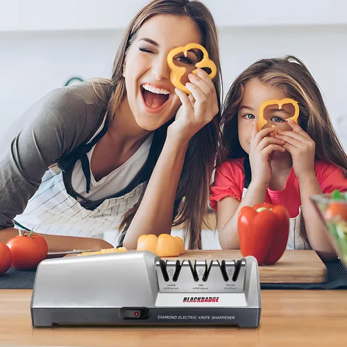 Vista 5 de BLACKBADGE Afilador de cuchillos eléctrico profesional para cuchillos de cocina, sistema de afilador de 3 etapas con abrasivos de diamante, afilado