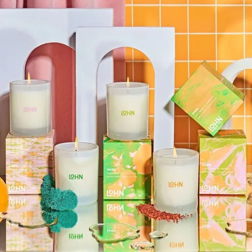 Vista 4 de Lohn Zima Mini vela perfumada, pequeña vela en tarro de lujo para el hogar, mezcla de cera de soja de larga duración, ingredientes limpios