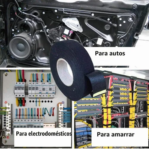 Vista 3 de 4 rollos de cinta de arnés de alambre, cinta de tela para arnés de cableado, cinta adhesiva negra para arnés de cables eléctricos de automóvil