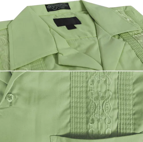Vista 2 de vkwear Camisa de vestir de manga corta para hombre, estilo guayabera, cubana, playa, boda, informal, para hombre