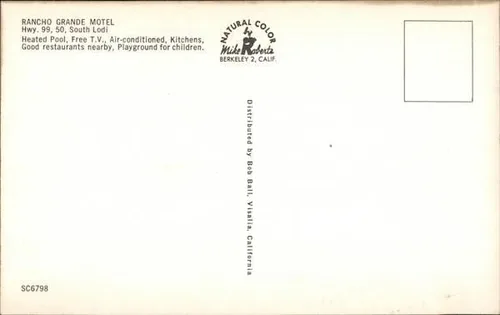 Vista 2 de Rancho Grande Motel, Hwy. 99, 50 Lodi, California CA Original Vintage Postcard