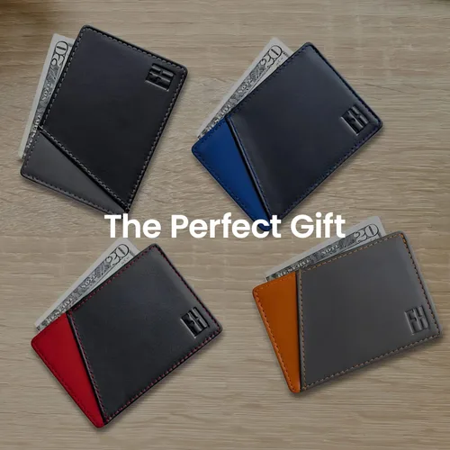 Vista 8 de F&H - Tarjetero minimalista para hombre en cuero genuino de grano superior, cartera delgada sin plegar, bolsillos delanterostraseros o camisas
