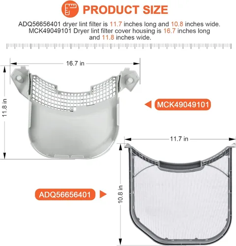 Vista 5 de 2 piezas MCK49049101 para filtro de pelusa para secadora con filtro de pelusa ADQ56656401 malla de acero inoxidable - Apto para secadores L-G
