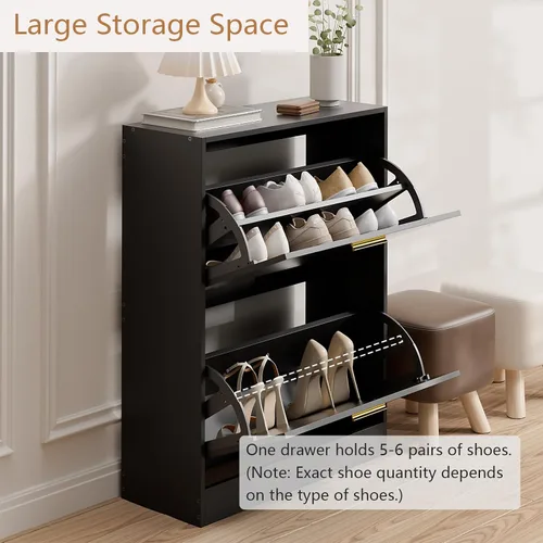 Vista 5 de LYNSOM Armario de zapatos, organizador de zapatos con 2 cajones abatibles, moderno almacenamiento de zapatos de entrada con pantalla superior