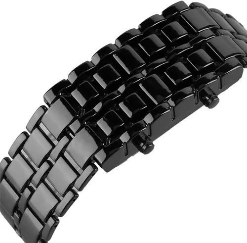 Vista 2 de FANMIS Reloj deportivo simple para hombre y joven, electrónico, binario, digital, LED, aleación de lava, rectangular, cadena