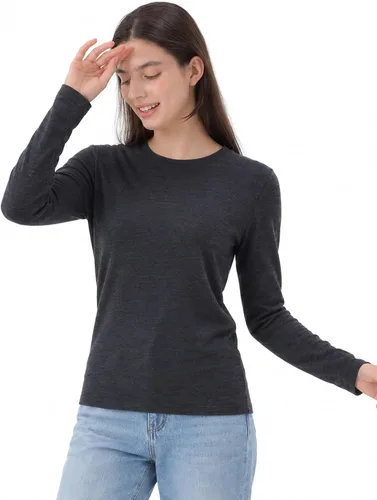 Vista 21 de 100% lana merino capa base mujer suave térmica manga larga camisa diaria Crema natural