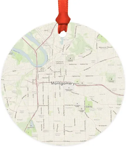 Vista 21 de Andaz Press Mapa de la ciudad de Estados Unidos redondo de madera natural MDF ornamento de Navidad, Akron, Ohio Vintage Mapa, 1 paquete, larga