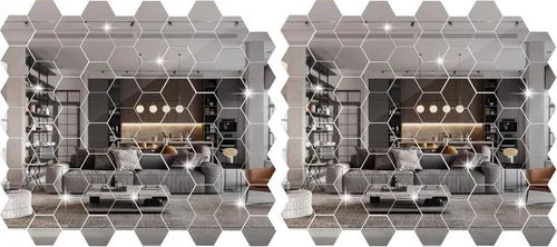 Vista 7 de 72 espejos hexagonales para pared, calcomanías de espejo, 3.94 x 3.43 x 1.97 pulgadas Espejos adhesivos para dormitorio, sala de estar, decoración