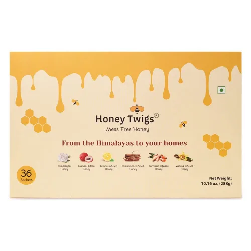 Vista 2 de Honey Twigs Honey Sticks Caja de regalo – 36 pajitas de miel natural de una sola porción – 8.47 onzas por paquete (0.28 oz por palo) Paquete
