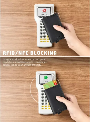 Vista 39 de VULKIT Tarjetero RFID Bloqueo de Cuero Automático Pop Up Cartera Aluminio Slim Pocket Tarjeta de Visita