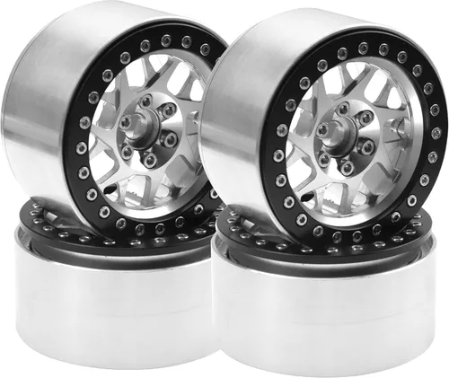 Vista 9 de Paquete de 4 llantas HIRCQOO Metal Beadlock de 2.2 pulgadas, 12 bujes hexagonales compatibles con Axial SCX10 90046 SCX10-III Redcat Gen7 D90