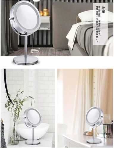 Vista 8 de Espejo de tocador de baño, espejos con luces, 10 aumentos, espejo de maquillaje iluminado de doble cara, espejo de aumento redondo de pie
