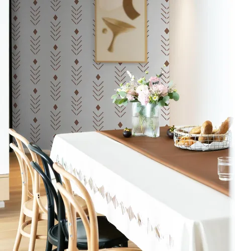 Vista 8 de Ismoon Papel tapiz bohemio para despegar y pegar, de 16.1 x 78.7 pulgadas, moderno papel de contacto geométrico beige/rojo oxidado, papel de pared