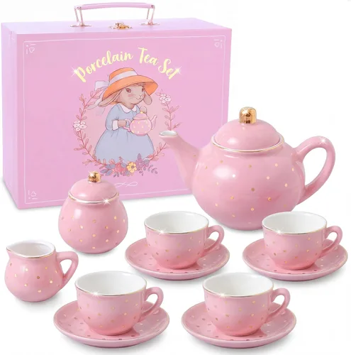Vista 13 de Giggle & Honey® White Floral Tea Party Set for Little Girls