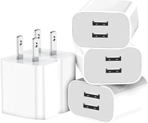 Vista 10 de Paquete de 3 cargadores de pared USB, adaptador de enchufe de doble puerto para bloque de carga de toma de pared, adaptador de corriente USB