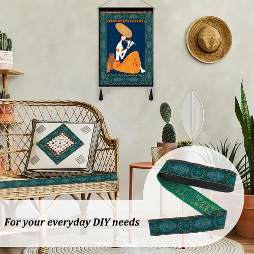 Vista 9 de FINGERINSPIRE Cinta jacquard vintage de 7.7 yardas, 1.3 pulgadas, con embriderizada, tela tejida con flecos para accesorios de ropa de bricolaje