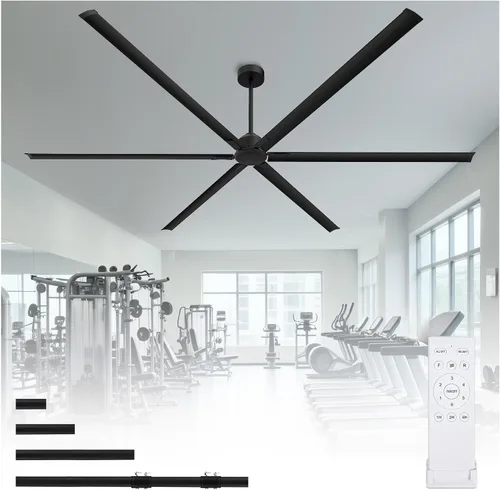 Vista 10 de HVLS Ventilador de techo industrial grande de 108 pulgadas, ventilador de techo comercial grande con control remoto, altura ajustable, motor de CC