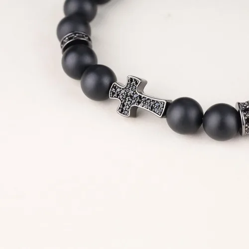 Vista 5 de COAI Pulsera de cruz con cuentas de piedra religiosa