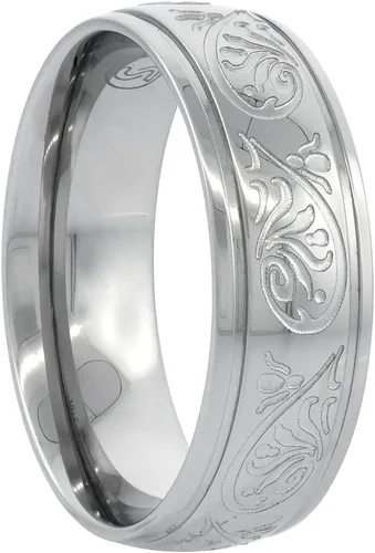Vista 3 de Sabrina Silver Surgical Stainless Steel 7mm Scrollwork Wedding Band Ring Engraved Comfort fit sizes 6-14