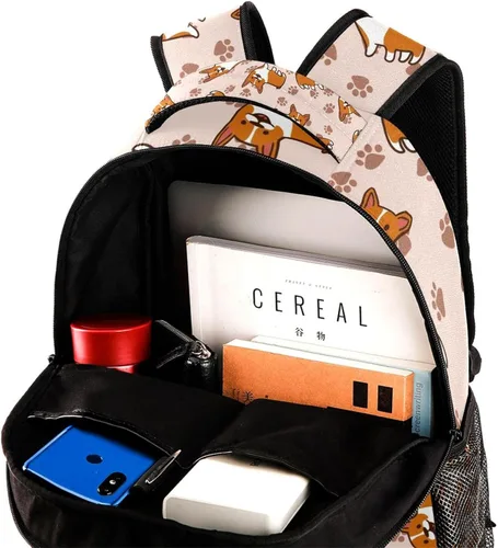 Vista 4 de Mochila preescolar ligera clásica casual linda mochila escolar de dibujos animados para niños y niñas Pink Cute Corgi Mochilas tradicionales
