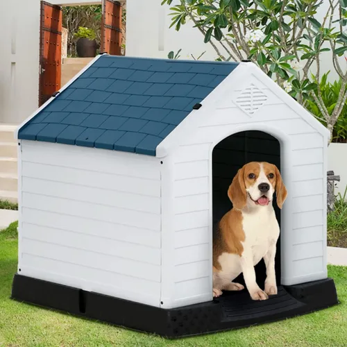 Vista 17 de Casa para perros para interiores y exteriores, impermeable, ventilada, de plástico, jaula de refugio para mascotas con ventilación y suelo elevado