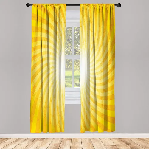 Vista 65 de Ambesonne - Cortinas amarillas para ventana, arte moderno escandinavo de escena de jardín con flores de tulipán y mariposas bailando, juego de 2