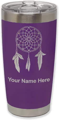 Vista 39 de LaserGram Vaso aislado al vacío de 20 onzas, atrapasueños, grabado personalizado incluido (negro) Engraved Gift, Vacuum Insulated Stainless Steel