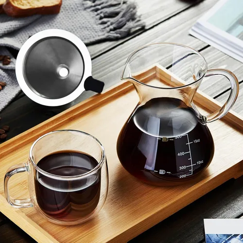 Vista 6 de Unbreakable - Cafetera con doble filtro inoxidable de 17 onzas, grueso resistente al calor, gotero de vidrio de borosilicato para verter sobre