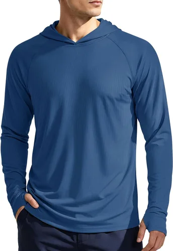 Vista 26 de KEFITEVD Sudadera con capucha de manga larga para hombre con protección solar UPF 50+ SPF de secado rápido Azur