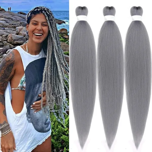 Vista 56 de Pelo trenzado corto 1B negro preestirado Extensiones de pelo trenzado para niños para trenzas de caja sin nudos, pelo trenzado preestirado de 16