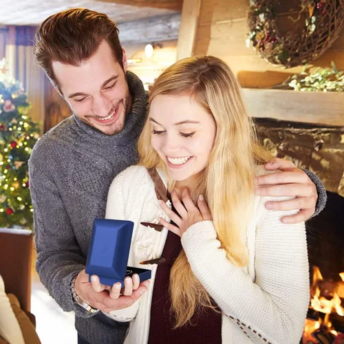 Vista 7 de iSuperb 2 cajas con colgante LED para collar iluminado exhibición de joyas para propuestas compromiso boda regalo azul profundo