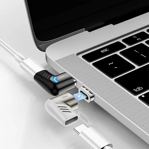 Vista 2 de Adaptador magnético USB C, conector tipo C de ángulo recto, carga rápida PD de 120 W, velocidad de transferencia de 480 Mbps, compatible