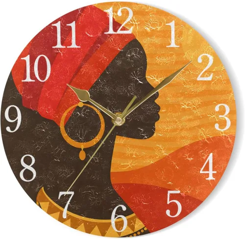 Vista 7 de senya Wall Clock African American Woman Silent Non Ticking Operated Round Easy to Read Home Office School Clock