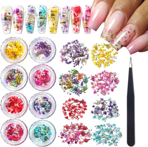 Vista 12 de 4 cajas de flores secas 3D para uñas, mini flores secas calcomanías de uñas S-055-01-04 Conjunto
