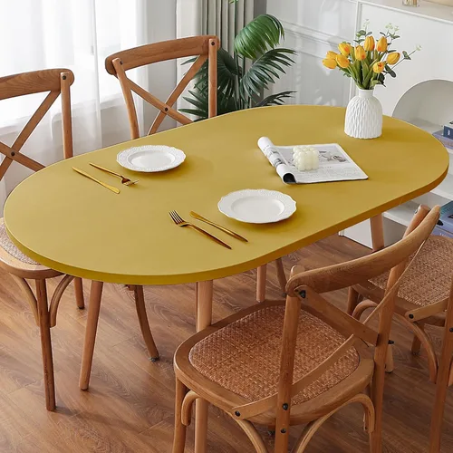Vista 12 de Mantel redondo de elastano, suave y agradable a la piel, sin pelusas, funda de mesa de tela transpirable con banda elástica para comedor, reunión