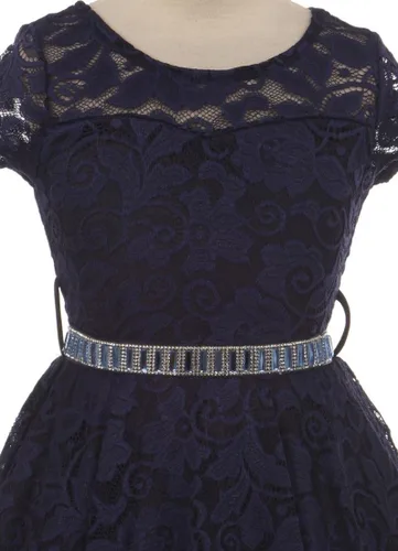 Vista 7 de Little Girl - Vestido de niña con manga de encaje y cinturón de piedras