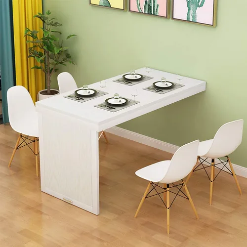 Vista 5 de Mesa plegable invisible de madera maciza montada en la pared, mesa de comedor flotante, escritorio de computadora multifunción, mesas de bar Blanco