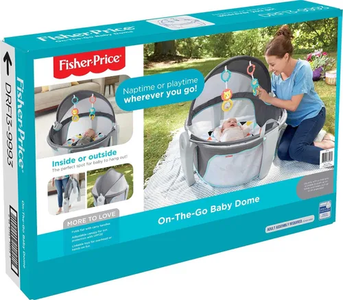 Vista 6 de Fisher-Price Moisés Portátil On-The-Go Baby Dome, Espacio de Juego de Viaje con Juguetes de Desarrollo para Recién Nacidos y Toldo, Windmill