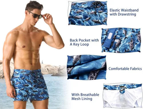 Vista 6 de Nonwe Shorts de baño suaves de secado rápido para hombre, ajuste relajado, con dibujo