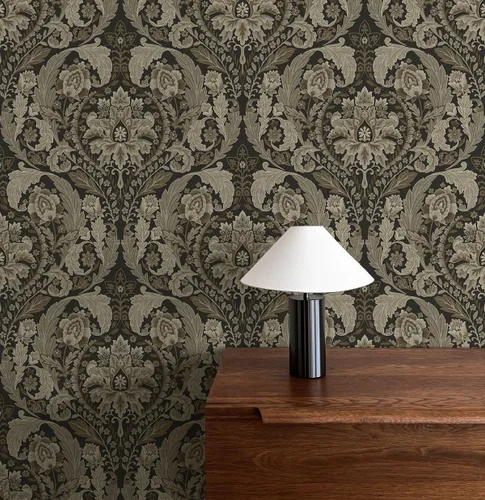 Vista 5 de NextWall Harry & Grace Thornton - Papel tapiz de damasco vintage (lado del cliffside)