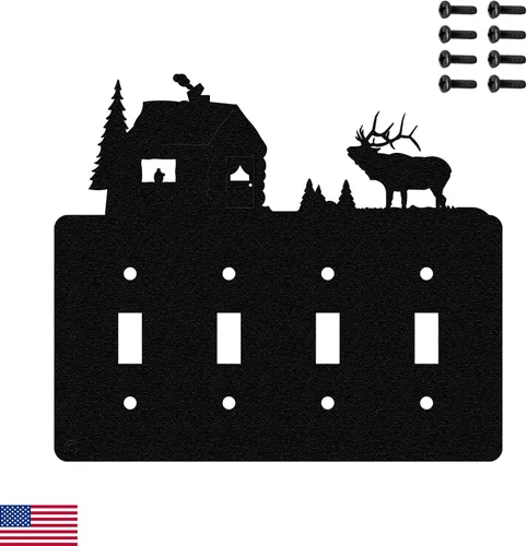 Vista 16 de Elk & Cabin - Placa de pared para interruptor de luz de palanca doble (palanca doble, negro) - Fabricado en Estados Unidos