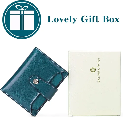 Vista 6 de FALAN MULE - Cartera de cuero auténtico para mujer pequeña plegable compacta con interferencia de radiofrecuencia RFID