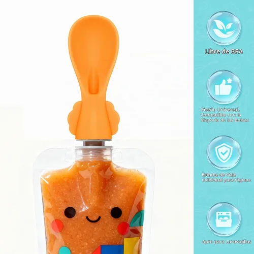 Vista 3 de Cuchara universal para alimentos para bebés, paquete de 10, cucharas de silicona para bebés, para viajes, para comida de bebé, cuchara exprimible