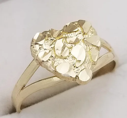 Vista 3 de Anillo de pepita de oro macizo de 10 quilates Anillo de corazón de oro