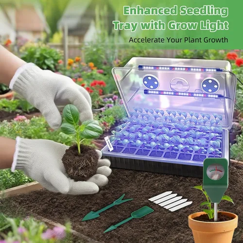 Vista 6 de Bandeja de inicio de semillas – Bandeja de riego automático de 60 celdas, kit de inicio de semillas LED para cultivo, temporizador, cúpula