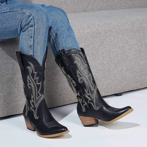 Vista 4 de HISEA - Botas vaqueras Rollda para mujer, con punta alargada y de estilo del lejano oeste