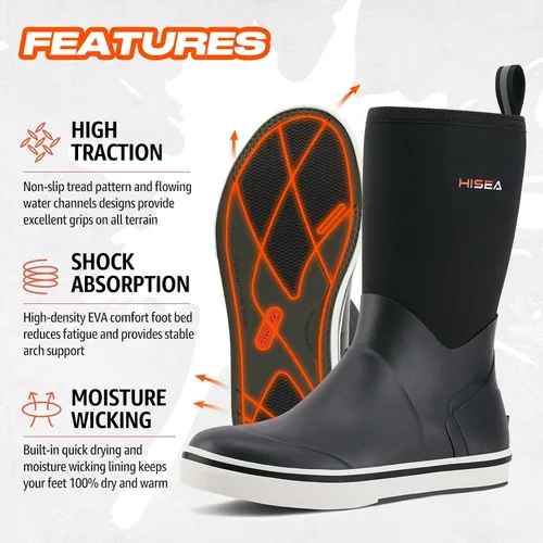 Vista 4 de HISEA Botas de lluvia de goma para hombre, impermeables, para jardín, pesca, exteriores