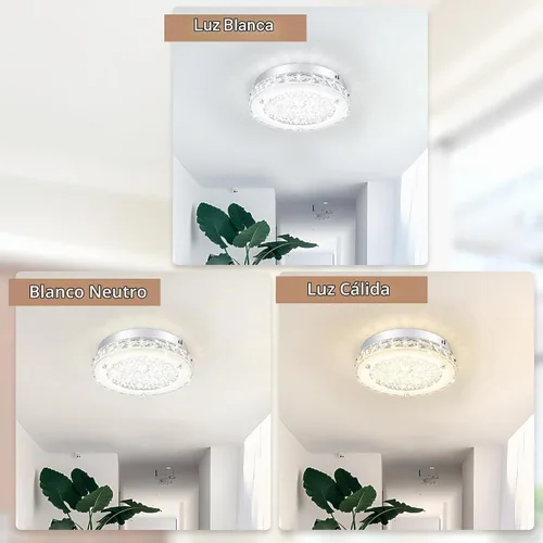 Vista 3 de Lámpara de techo de cristal de montaje al ras, lámpara de techo LED moderna de 8.3 pulgadas, lámparas de araña de cristal regulables