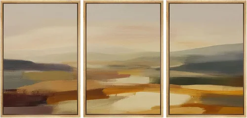 Vista 100 de wall26 Lienzo enmarcado para pared, juego de arte con trazos de pintura roja y naranja vibrante, paisaje, formas abstractas, ilustraciones, arte