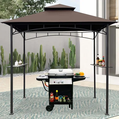 Vista 7 de EasyLee Cubierta de toldo para kiosco de parrilla de 8 x 5 pies, parte superior de repuesto impermeable con gancho en T, color marrón